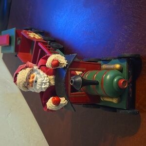 Vintage Fabric Mache Santa Wood Train Centerpiece Decor Christmas